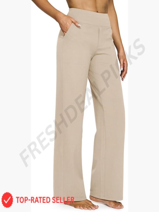 Pants - Wide Leg Yoga Pants High Waist Stretch Dress Casual Sweatpants with Pockets